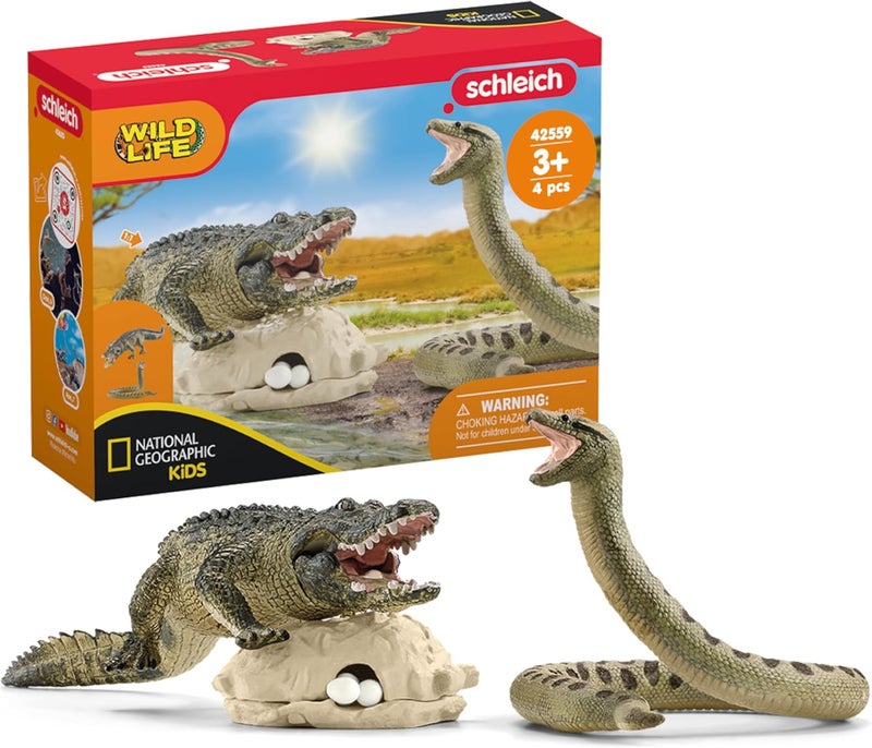 Schleich Wild Life 5-Piece Wild Animal Toy Playset for Boys and Girls Ages 3+, Danger in The Swamp with Alligator and Snake - Image 1