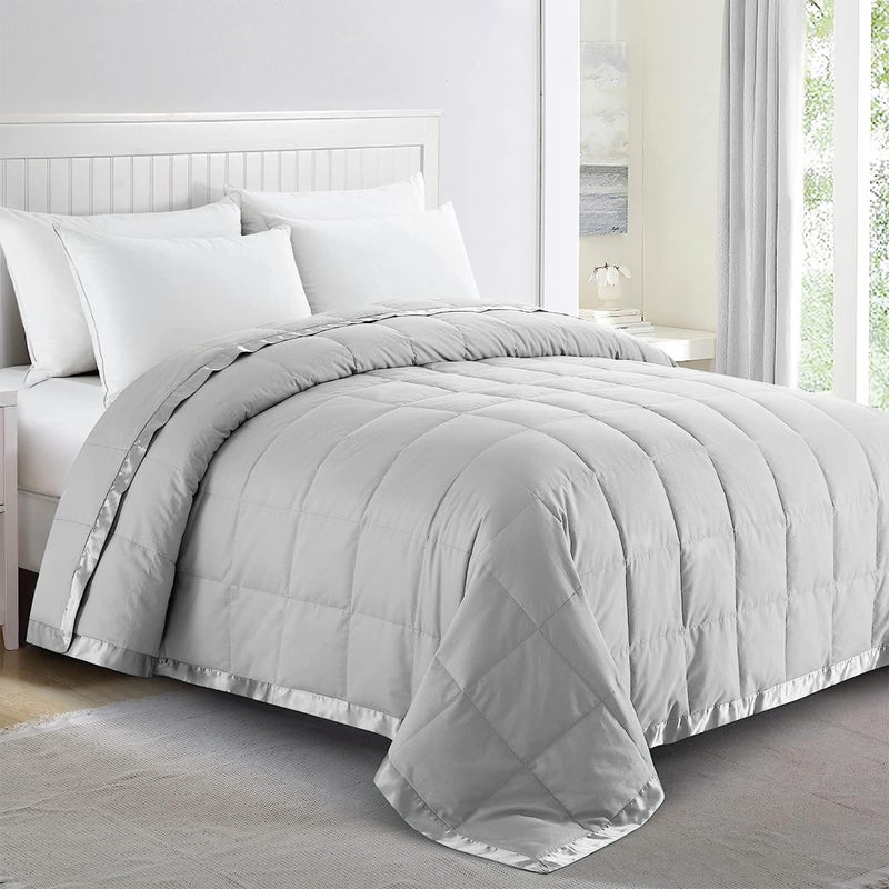 puredownÂ® Blankets King Size - Soft Lightweight Down Blanket for Bed, Cozy Warm Luxury Bed Blanket with Satin Trim, Light Grey (108"X90") - Image 1