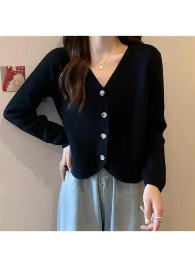 Modal Fashionable And Stylish V-Neck Knitted Base Shirt, Perfect For Spring And Autumn, With A Lazy Cardigan Style, Loose And Soft Long-Sleeved Top For Women - Image 5