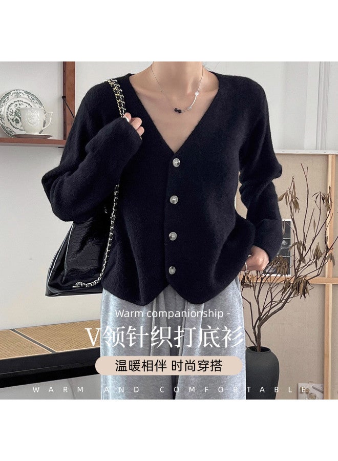 Modal Fashionable And Stylish V-Neck Knitted Base Shirt, Perfect For Spring And Autumn, With A Lazy Cardigan Style, Loose And Soft Long-Sleeved Top For Women - Image 2