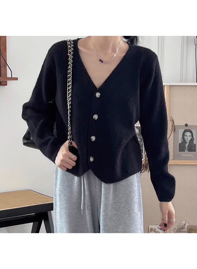 Modal Fashionable And Stylish V-Neck Knitted Base Shirt, Perfect For Spring And Autumn, With A Lazy Cardigan Style, Loose And Soft Long-Sleeved Top For Women - Image 4