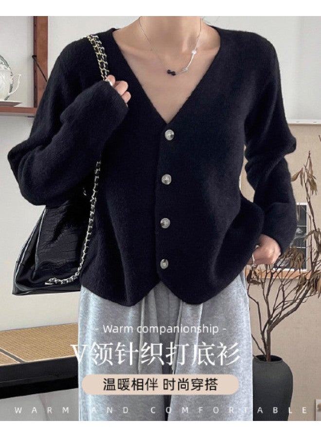 Modal Fashionable And Stylish V-Neck Knitted Base Shirt, Perfect For Spring And Autumn, With A Lazy Cardigan Style, Loose And Soft Long-Sleeved Top For Women - Image 1