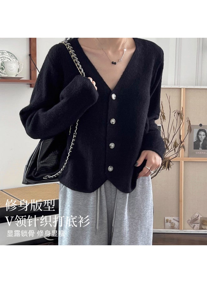 Modal Fashionable And Stylish V-Neck Knitted Base Shirt, Perfect For Spring And Autumn, With A Lazy Cardigan Style, Loose And Soft Long-Sleeved Top For Women - Image 3