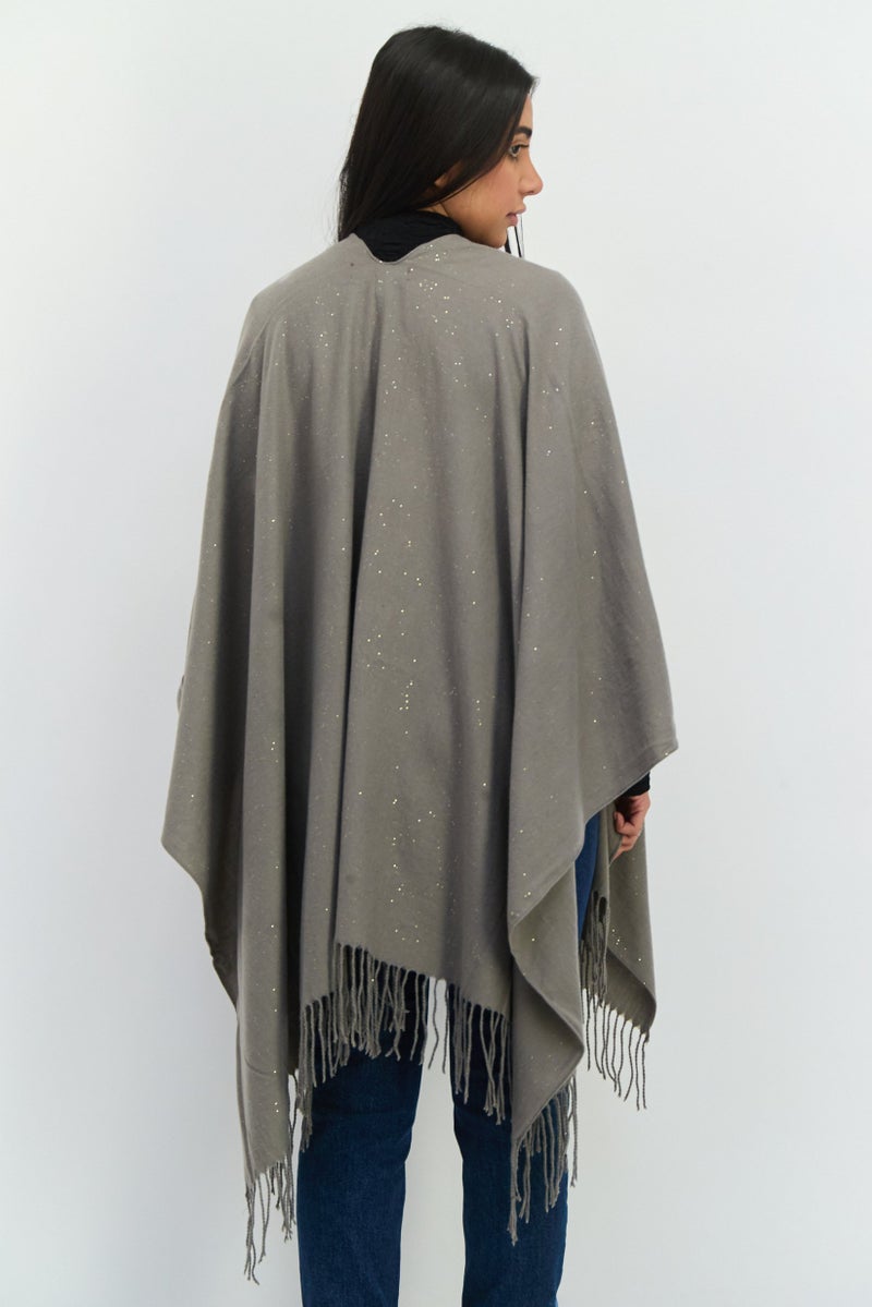ADRIENNE VITTADINI Women Metallic Ruana Wrap 135 L x 78 H cm, Grey  - Image 3