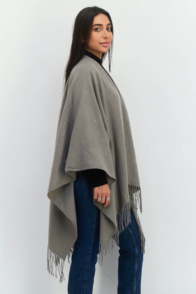 ADRIENNE VITTADINI Women Metallic Ruana Wrap 135 L x 78 H cm, Grey  - Image 2