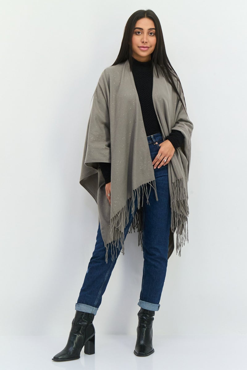ADRIENNE VITTADINI Women Metallic Ruana Wrap 135 L x 78 H cm, Grey  - Image 4