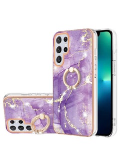 Case Cover For Samsung Galaxy S22 Ultra Electroplating Marble IMD TPU Phone Case with Ring Holder Purple 002