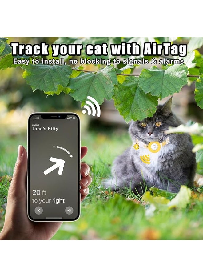 طوق قطط AirTag قابل للفصل مع جرس وقلادة زهرة وحامل سيليكون لجهاز Apple AirTag - قابل للتعديل وخفيف الوزن ويضيء في الظلام طوق أمان للقطط الصغيرة للبنات والأولاد والكلاب الصغيرة والجراء - Image 3