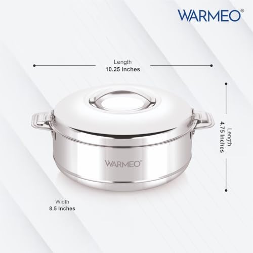 WARMEO Steam Insulated Stainless Steel Casseroles| Easy to Carry Hot Boxes for Kitchen | Hot Food, Easy to Store| Silver|1500ml - Image 3