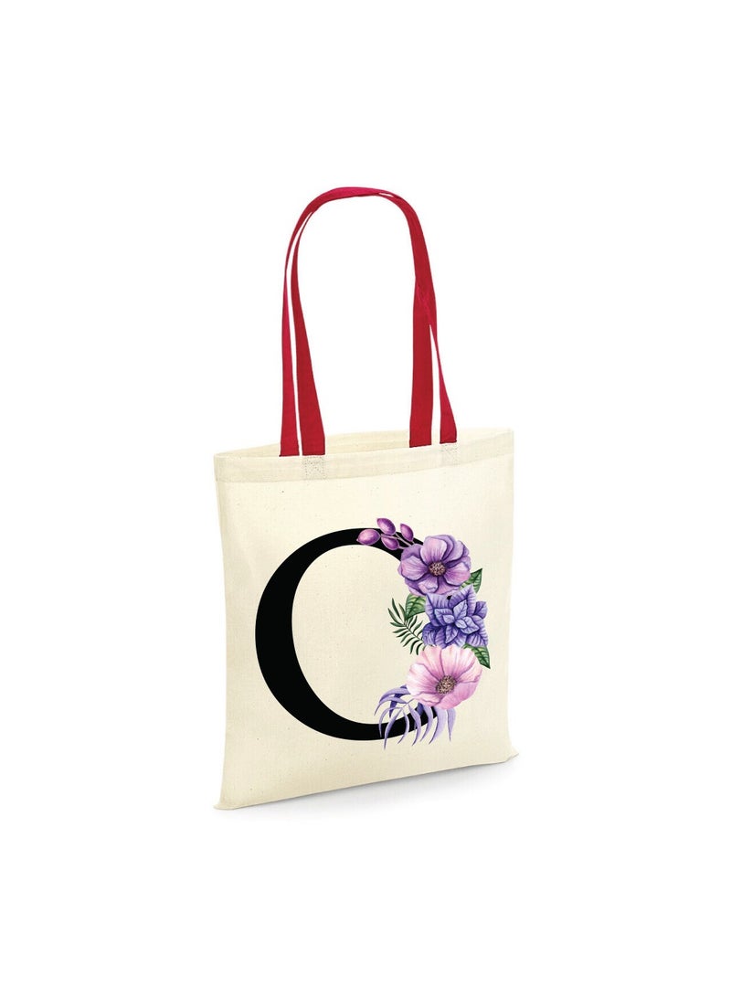 PRINTSHOP4ME Initial Letters Canvas Cotton Tote Bag With Red Handle-Ideal Gifts For Bridesmaids-Party Bag-Reusable Bags  - Image 1