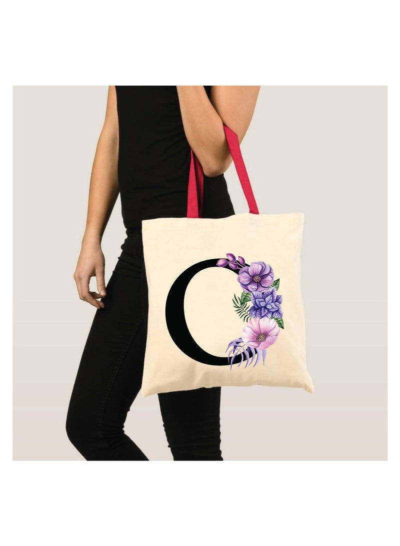 PRINTSHOP4ME Initial Letters Canvas Cotton Tote Bag With Red Handle-Ideal Gifts For Bridesmaids-Party Bag-Reusable Bags  - Image 3
