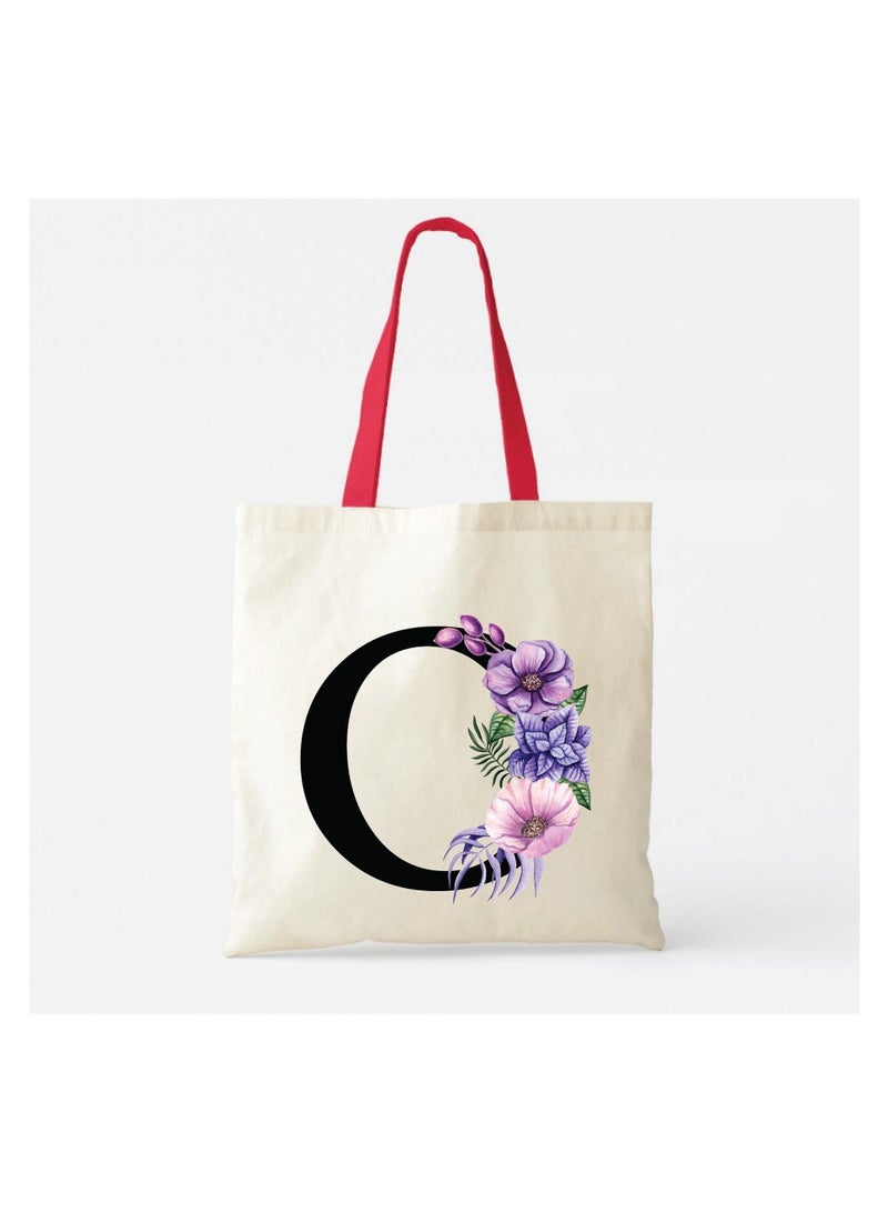 PRINTSHOP4ME Initial Letters Canvas Cotton Tote Bag With Red Handle-Ideal Gifts For Bridesmaids-Party Bag-Reusable Bags  - Image 2