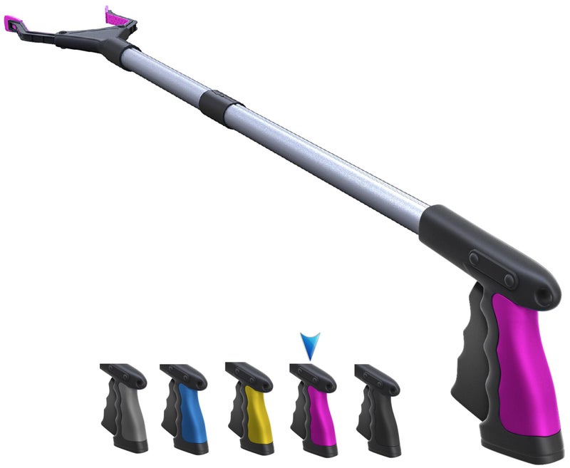 FitPlus 2024 Upgrade PowerGrip T9 Grabber Reacher Tool Wide Jaw Foldable Steel Cable with 96 Grip Points for Firm Grip 32 with Magnet Pink 32 Inch