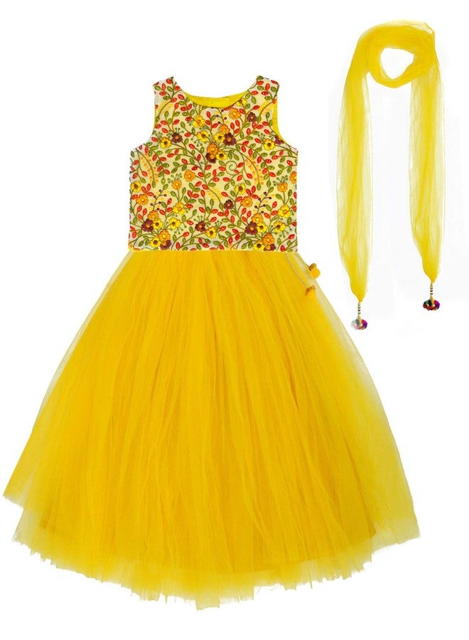 A.T.U.N. (ALL THINGS UBER NICE) A.T.U.N Girls' Regular Fit Lehenga Choli (GLHG KSG AMB_Yellow_6-7 Years) - Image 1
