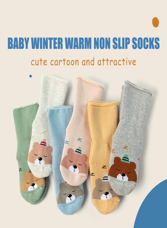 Mardonskey Baby Non Slip Winter Socks Baby Boys Warm Terry Sock with Grips for Baby Girls Non Skid Ankle Socks 6 Pairs 12-24 Months - Image 2