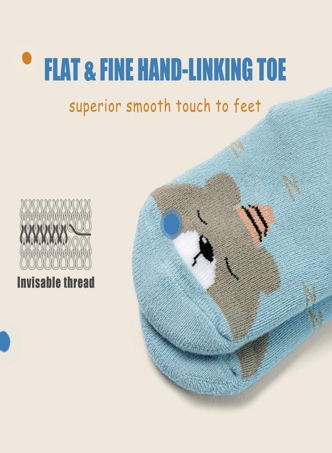 Mardonskey Baby Non Slip Winter Socks Baby Boys Warm Terry Sock with Grips for Baby Girls Non Skid Ankle Socks 6 Pairs 12-24 Months - Image 4