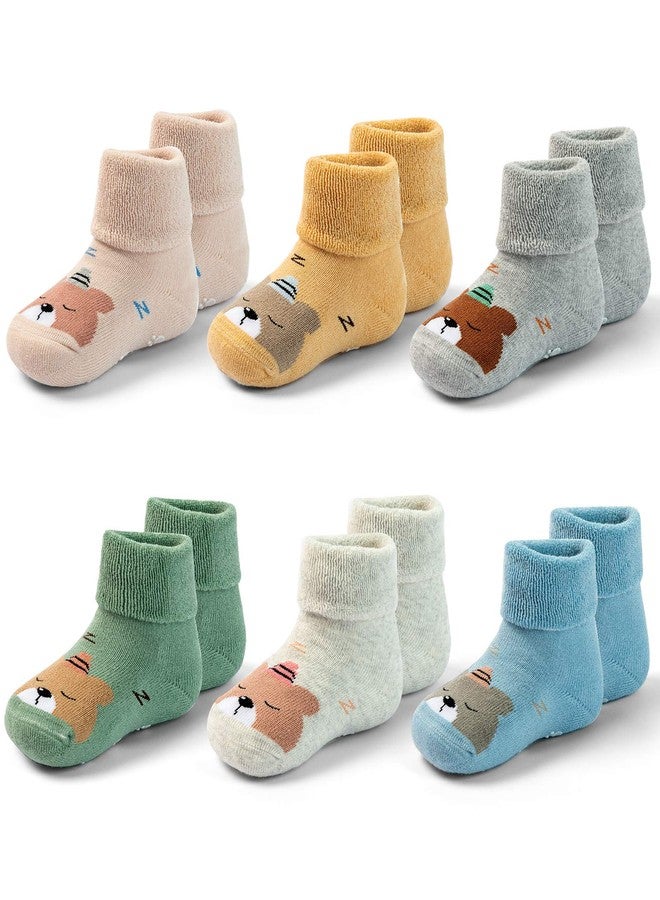 Mardonskey Baby Non Slip Winter Socks Baby Boys Warm Terry Sock with Grips for Baby Girls Non Skid Ankle Socks 6 Pairs 12-24 Months - Image 1
