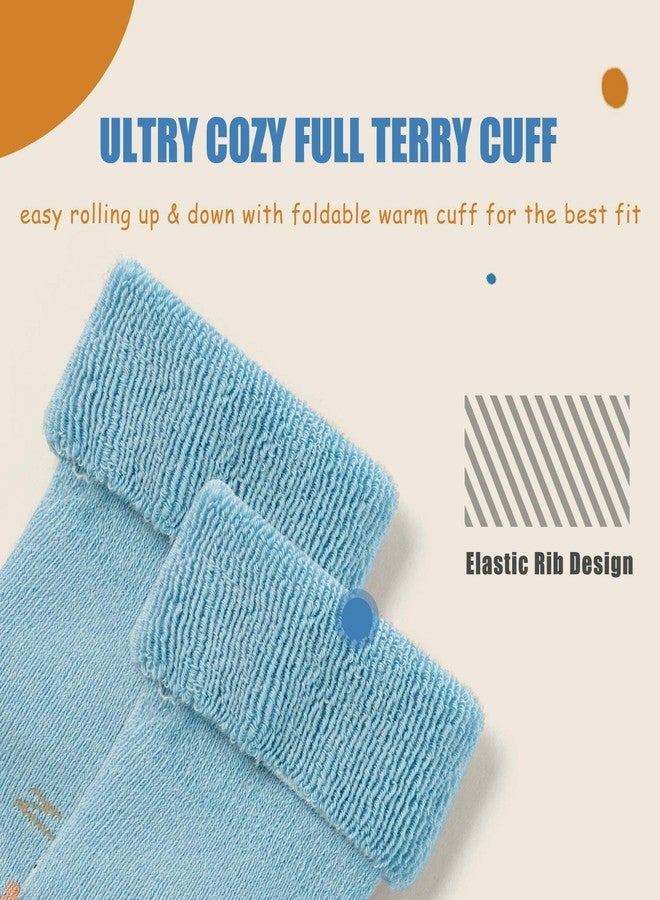 Mardonskey Baby Non Slip Winter Socks Baby Boys Warm Terry Sock with Grips for Baby Girls Non Skid Ankle Socks 6 Pairs 12-24 Months - Image 3