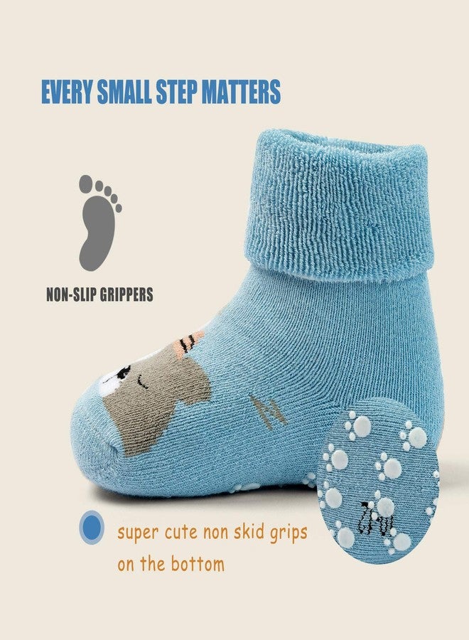 Mardonskey Baby Non Slip Winter Socks Baby Boys Warm Terry Sock with Grips for Baby Girls Non Skid Ankle Socks 6 Pairs 12-24 Months - Image 5