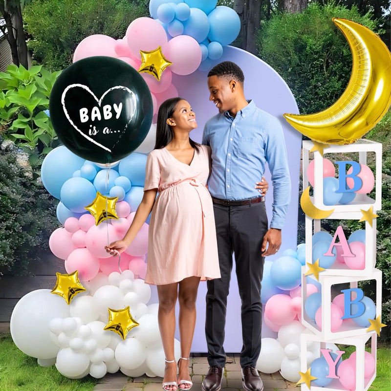 RainMeadow 191 PC Premium Twinkle Twinkle Little Star Gender Reveal Decorations - Includes: Balloon Arch Garland - GIRL BOY Boxes - Gender Reveal Balloon - Cloth Backdrop - Games - Cupcake Toppers and More - Image 3