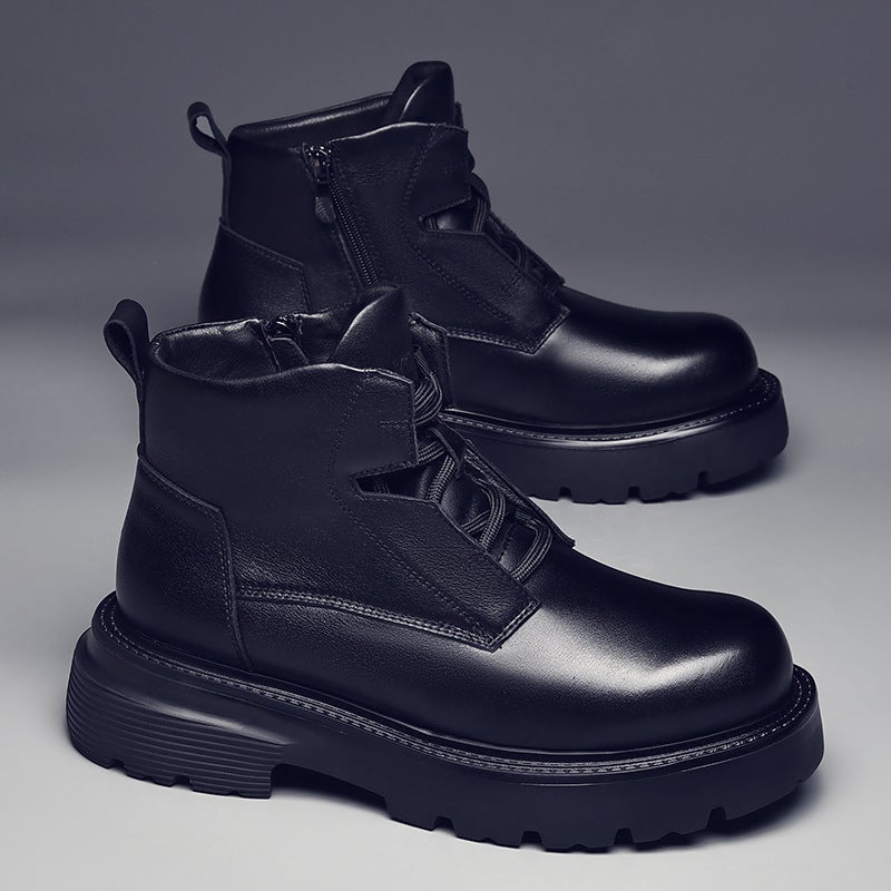Hong Kong style thick bottom increased side zipper desert overalls boots autumn and winter New Youth All-match trendy genuine leather Martin boots for men - Image 4