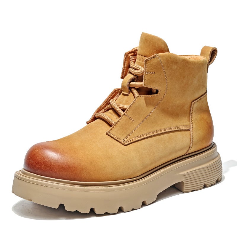 Hong Kong style thick bottom increased side zipper desert overalls boots autumn and winter New Youth All-match trendy genuine leather Martin boots for men - Image 1