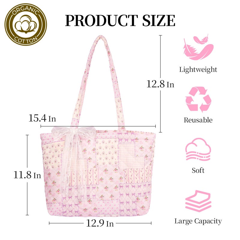 shiprabags Quilted Small Tote Bag for Women, Lightweight Floral Shoulder Bag,Soft College Travel Work Bag Everyday Purse (purple patchwork, M) - Image 4