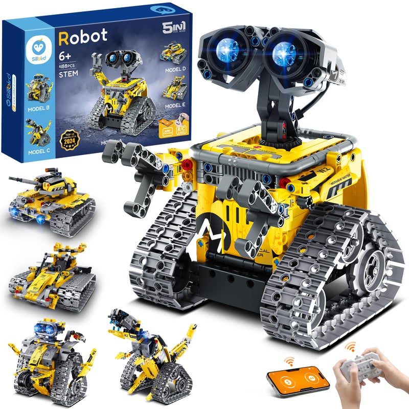 Sillbird Robot Building Kit with Remote Control STEM Gifts for Boys Age 813 Technic Coding Robotic Toys for Kids Birthday Buildable 5in1 Models with 488 Pieces