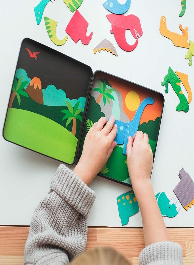 Petit Collage Dinosaur Mix & Match Magnetic Game Board - Ideal for Ages 3+, Includes 2 Scenes and 25+ Magnet Pieces, Perfect Travel Activity - Image 3