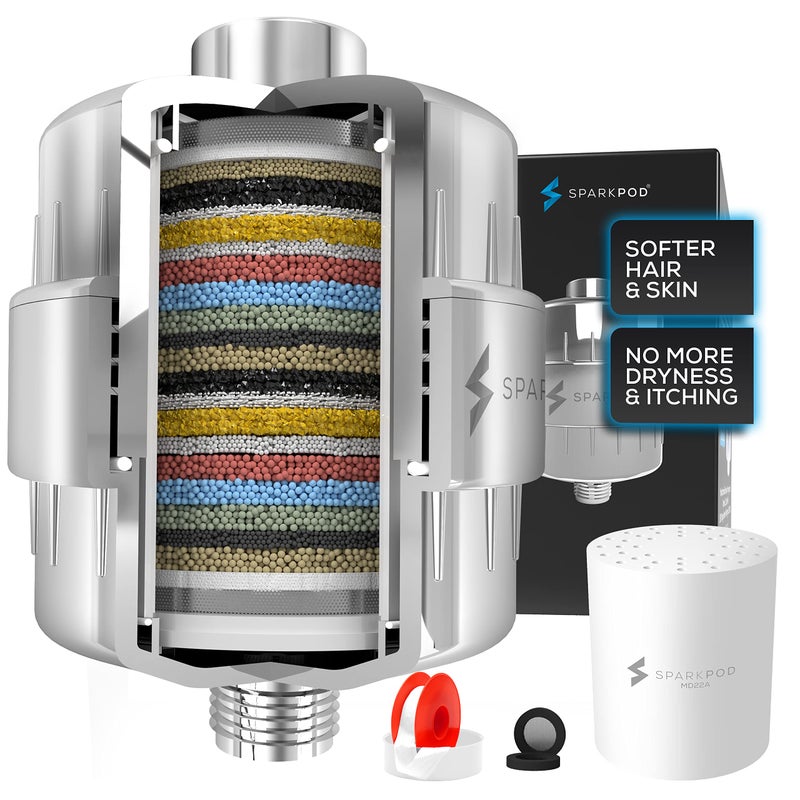 SparkPod 23 Stage Shower Head Filter for Dry Hair and Skin - High Output Universal Shower Filters to Remove Toxic Chemicals, Chlorine & Heavy Metals (Luxury Polished Chrome) - Image 1