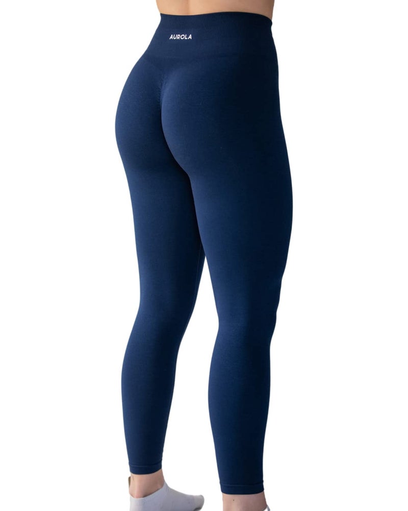 AUROLA Seamless Scrunch Legging Women Yoga Pants 7/8 Tummy Control Workout Running for Workout Fitness Sport Active Ankle Legging-25'' (L, Tuxedo Blue) - Image 1
