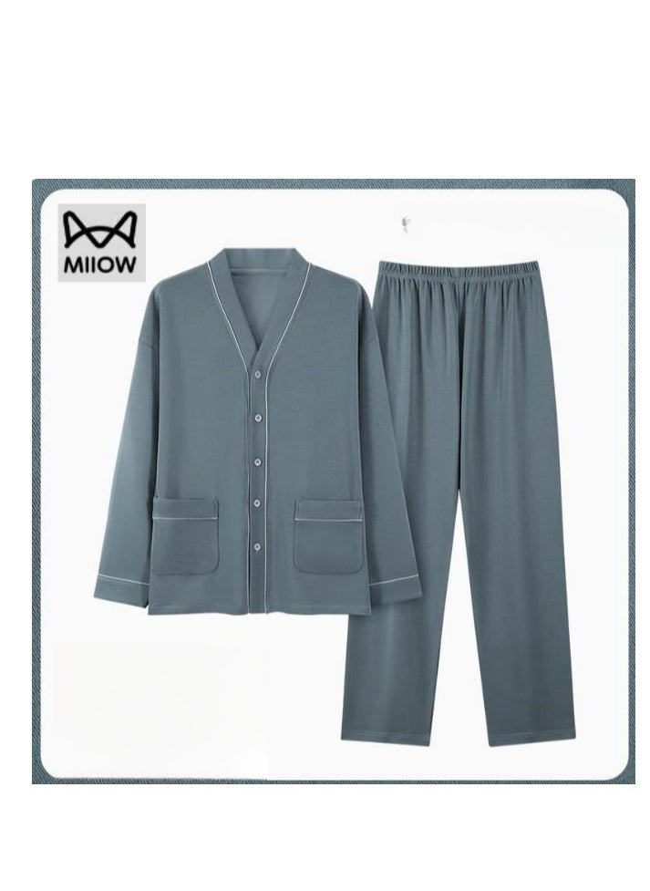 MIIOW - Men's Pure Cotton Casual Long Sleeved Long Pants High-End Home Clothing Can Be Worn As An Outerwear Set - Image 1