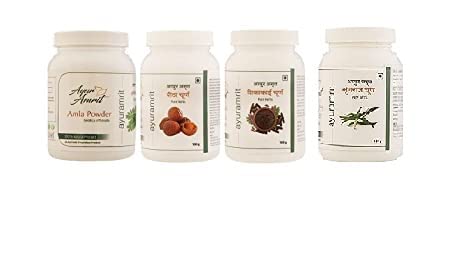 Ayur Amrit Amla Reetha Shikakai and Bhringraj Powder for Hair hair mask hair pack for dry and frizzy hair Ritha Soapnuts Aritha organic Bhringraj Powder Pack of 4 400g