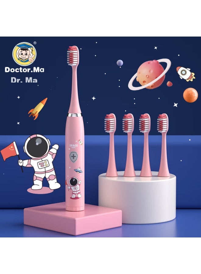 Doctor Ma Dr. Ma Children's Electric Toothbrush For Ages 3-6 Astronaut Pink Brush Heads *4, Children's Gift - Image 1