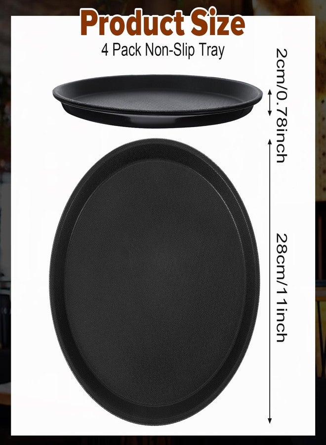 xozeooeu 4 Pack Restaurant Serving Tray, 11 Inch Round Plastic Food Service Tray with Non-Slip Surface & Raised Edges for Home, Kitchen, Cafeteria, Bar, Hotel (Black) - Image 2