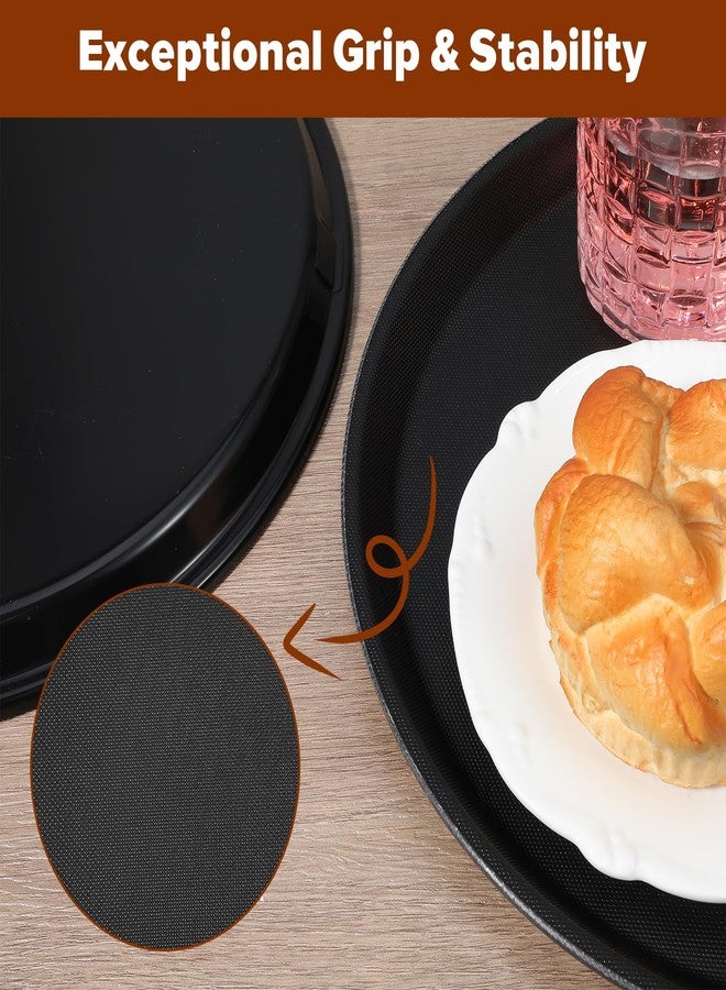 xozeooeu 4 Pack Restaurant Serving Tray, 11 Inch Round Plastic Food Service Tray with Non-Slip Surface & Raised Edges for Home, Kitchen, Cafeteria, Bar, Hotel (Black) - Image 4
