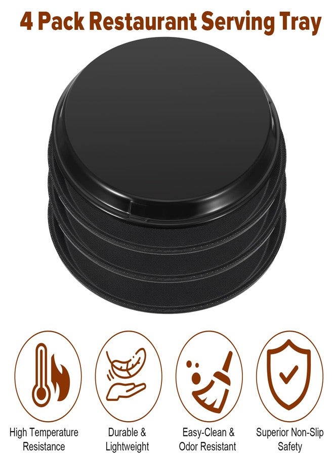 xozeooeu 4 Pack Restaurant Serving Tray, 11 Inch Round Plastic Food Service Tray with Non-Slip Surface & Raised Edges for Home, Kitchen, Cafeteria, Bar, Hotel (Black) - Image 3