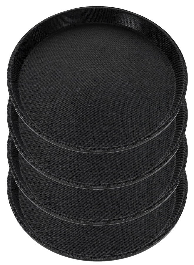 xozeooeu 4 Pack Restaurant Serving Tray, 11 Inch Round Plastic Food Service Tray with Non-Slip Surface & Raised Edges for Home, Kitchen, Cafeteria, Bar, Hotel (Black) - Image 1