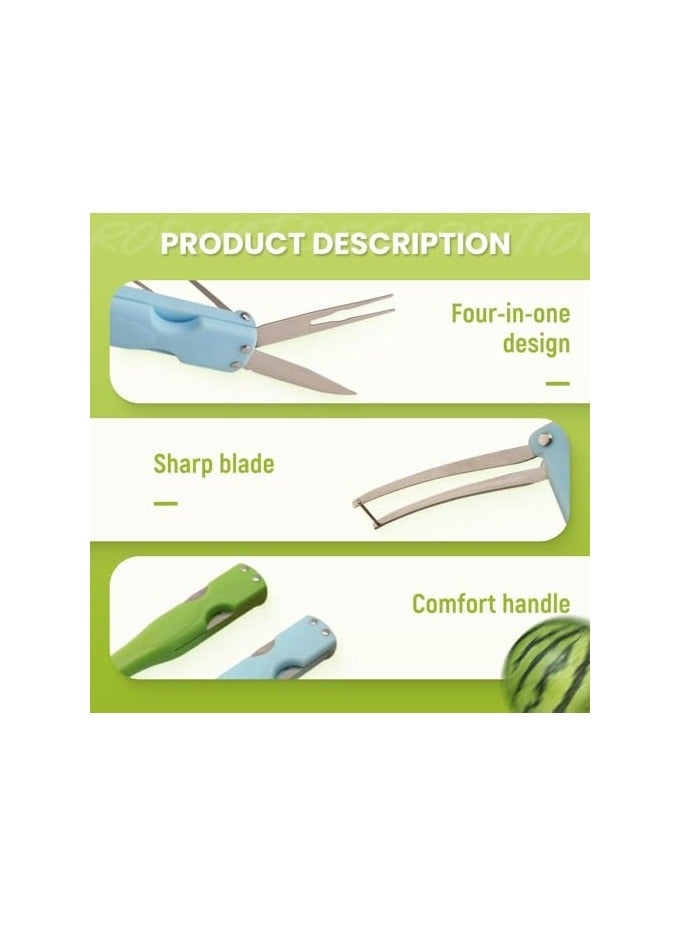 erorex Watermelon Fork Slicer Cutter, Stainless Steel Tool for Camping Kitchen Gadgets, Fruit Cutting Fork (Blue+Green) - Image 4