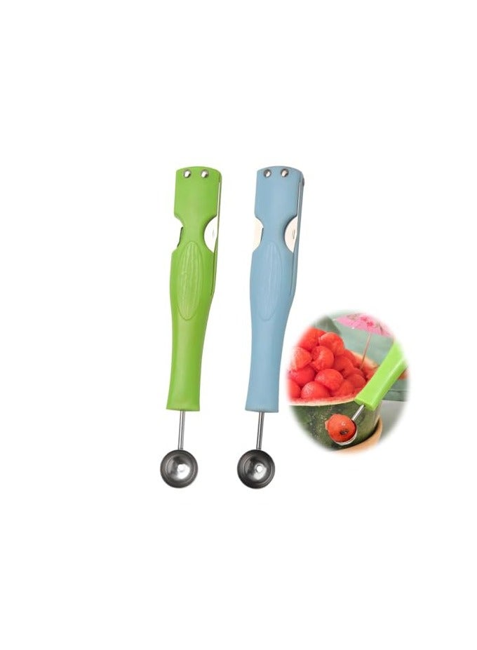erorex Watermelon Fork Slicer Cutter, Stainless Steel Tool for Camping Kitchen Gadgets, Fruit Cutting Fork (Blue+Green) - Image 1
