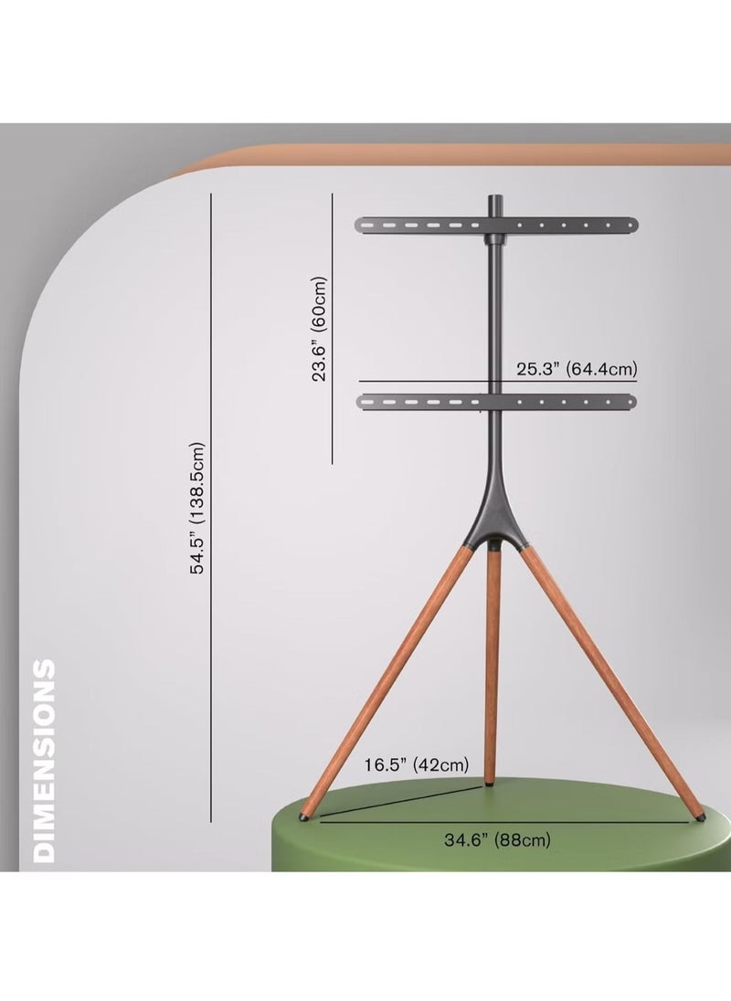 JAJEEK حامل تلفاز بقاعدة ثلاثية للأجهزة المسطحة من 45 إلى 70 بوصة – قابل للتعديل في الارتفاع، دوران 180°، حامل تلفاز محمول مع روابط كابل، تصميم متين، مثالي لغرفة النوم، غرفة المعيشة، الاستوديو – بني، سعة 55 رطل - Image 3