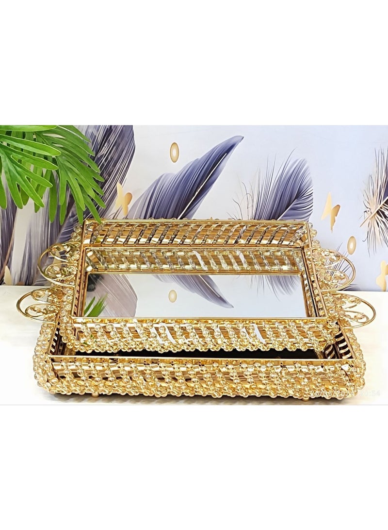 طقم صنيه2 معدن فى استرس لؤلؤ مقاس كبير50*33 مقاس صغير 46*30 - Image 2