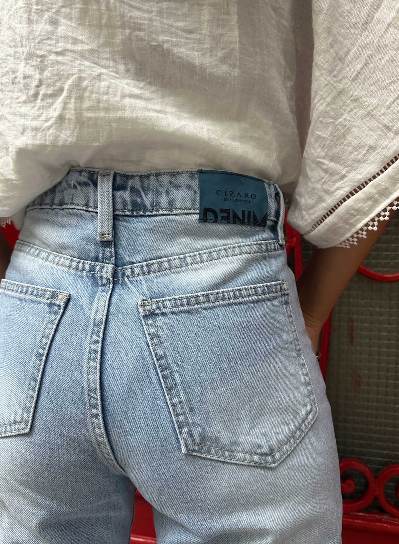 CIZARO Straight-Leg - High-Waist Light Blue Jeans - Image 5