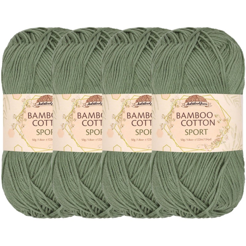 BambooMN JubileeYarn Bamboo Cotton Sport Yarn  50gSkein  Burning Sage  4 Skeins