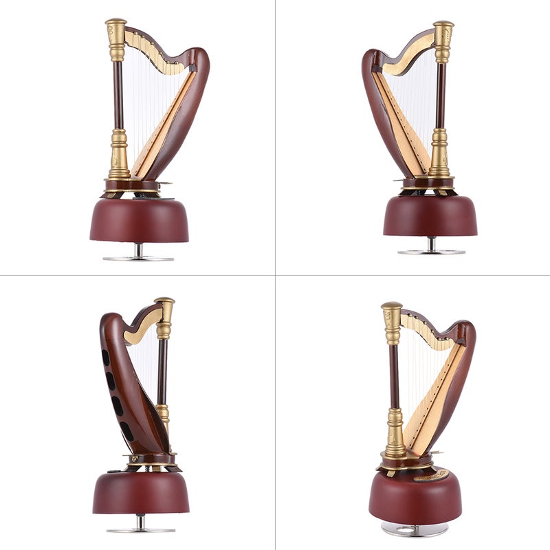 Classical Wind Up Harp Music Model with Rotating Musical Base Instrument Miniature Replica Artware Gift - Image 3