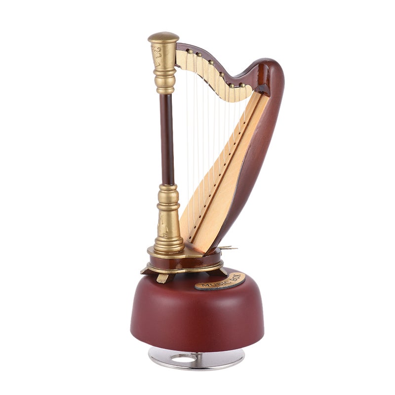 Classical Wind Up Harp Music Model with Rotating Musical Base Instrument Miniature Replica Artware Gift - Image 1
