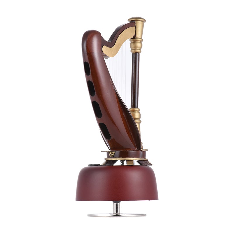 Classical Wind Up Harp Music Model with Rotating Musical Base Instrument Miniature Replica Artware Gift - Image 5