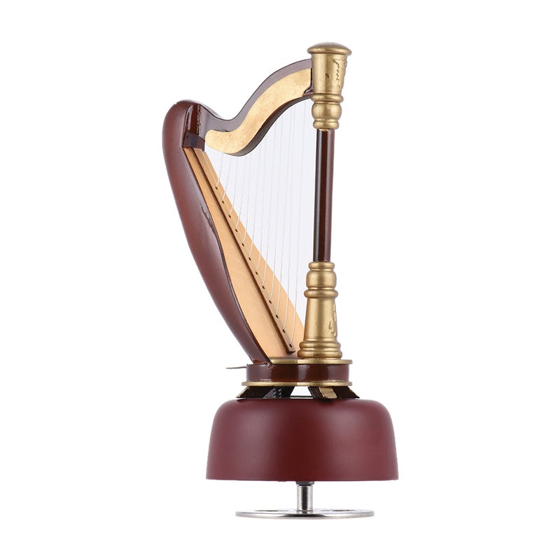 Classical Wind Up Harp Music Model with Rotating Musical Base Instrument Miniature Replica Artware Gift - Image 4