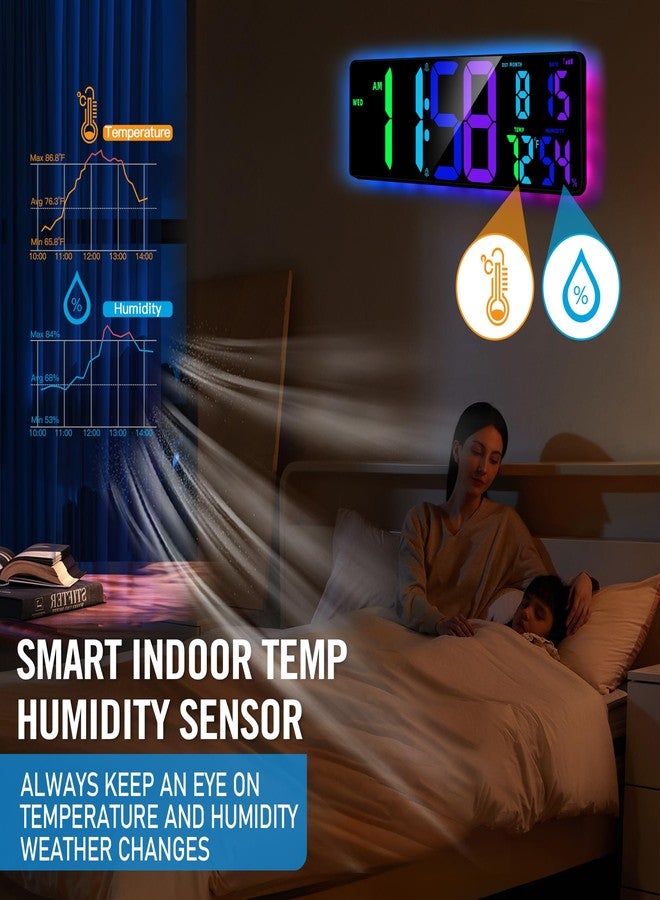 TXL 17.2'' Bluetooth Large Digital Wall Clock, LED Large Display Timer with RGB Ambient Lights,Temperature/Humidity, Remote Control, Adjustable Brightness for Home, Office, Classroom - Image 4