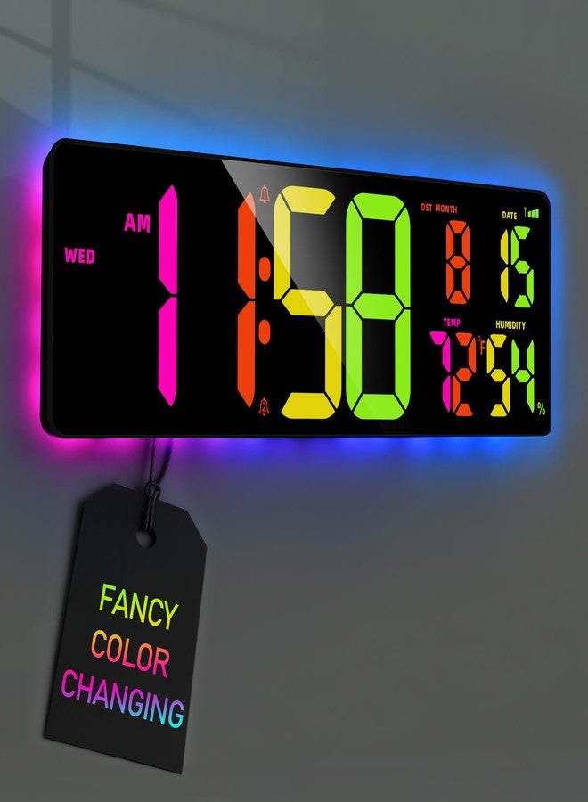 TXL 17.2'' Bluetooth Large Digital Wall Clock, LED Large Display Timer with RGB Ambient Lights,Temperature/Humidity, Remote Control, Adjustable Brightness for Home, Office, Classroom - Image 1